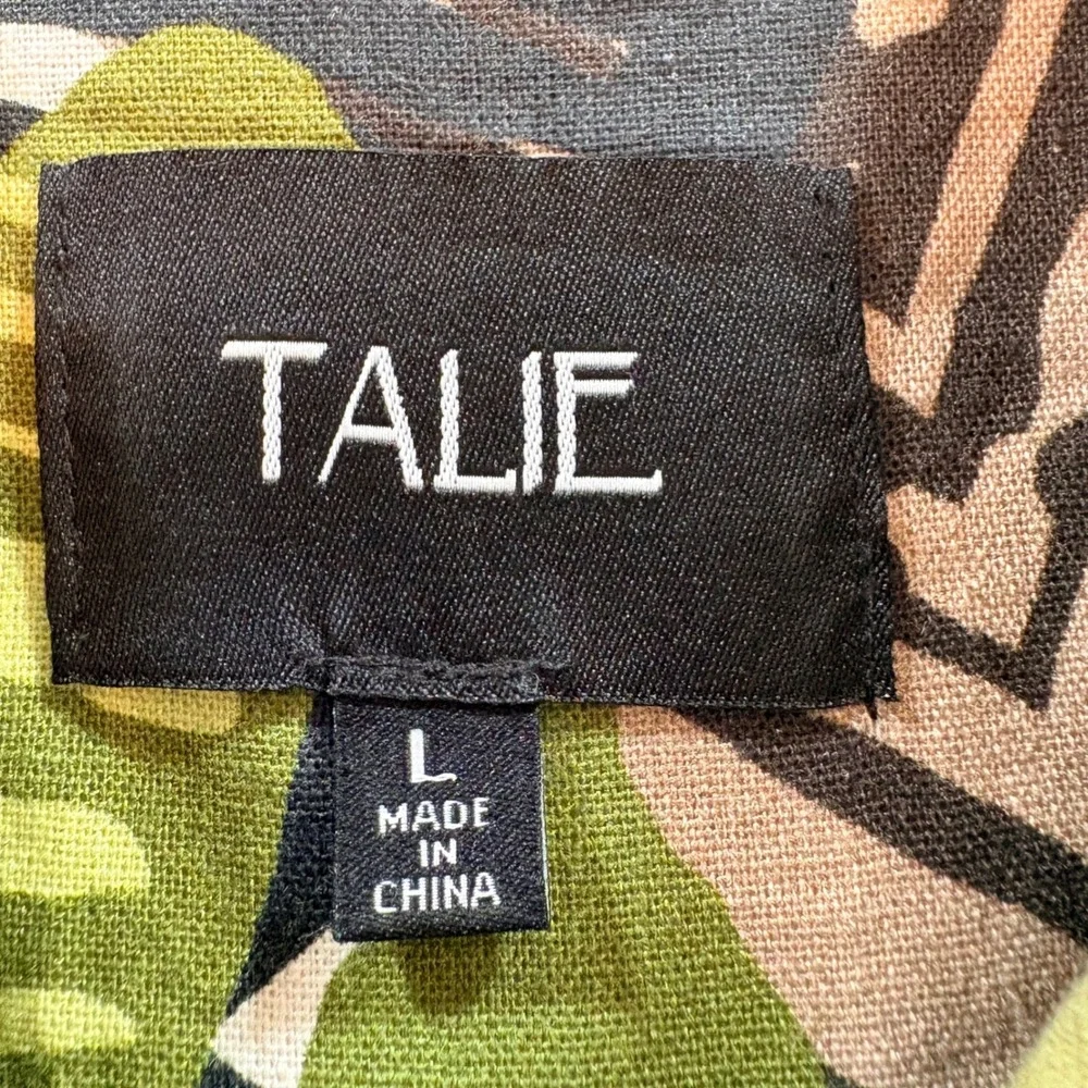 Talie Tropical Palm Zebra Print Linen Blend Zip Front Jacket Womens Large Green